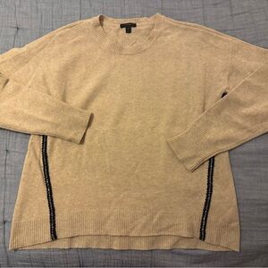 J. Crew Women's Tan Beige 100% Wool Sweater with Gem Detailing XL oversized